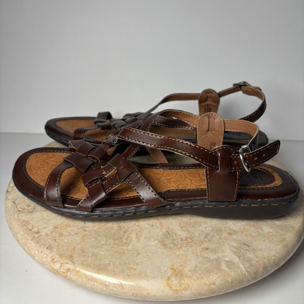 b.o.c. Born Concept Strappy Sandals 8M Brown Woven Buckle Ankle Strap Kesia